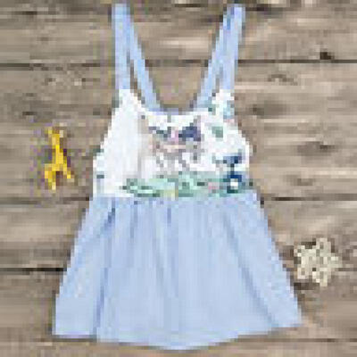 

Kids Baby Girl Animal Print Stripe Sling Blue Dress Party Skirts Outfits Summer