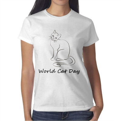 

Womens a World cat Day International cat Day Cotton T-Shirt Short-Sleeve Interesting tee