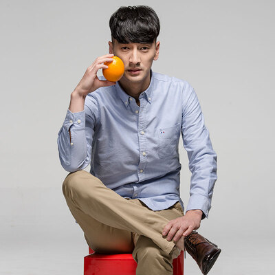 

Bejirog shirt 2016 autumn&winter new long-sleeved shirt men&39s business casual color solid shirt 0625 blue 44