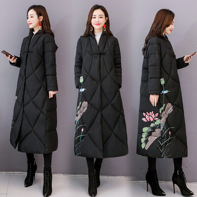 

Down cotton jacket winter long loose waist collar collar warm jacket retro thick cotton clothes women 90225