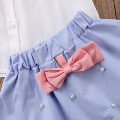 

Kid Baby Girl Ruffle Sleeveless Shirt Blouse TopBowknot Tutu Skirt Dress Outfit