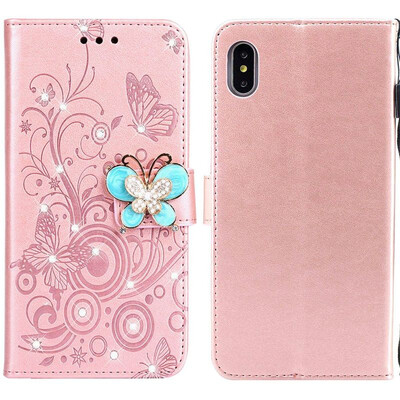 

MOONCASE Apple iPhone XS Max Butterfly Rhinestone Embossed Leather Case - Rose Gold