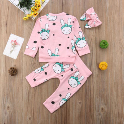 

UK Newborn Baby Girl Rabbit Top T-shirt PantsHeadband Clothes 3Pcs Outfits Set