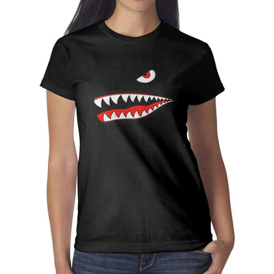 

3D Shark Teeth Womens Black t Shirts Cool Womens Ladies Cotton t-Shirts