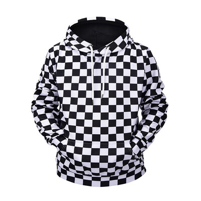 

2018 autumn&winter new 200 pounds fat plus fertilizer XL hooded hoodie creative black&white plaid print sweater