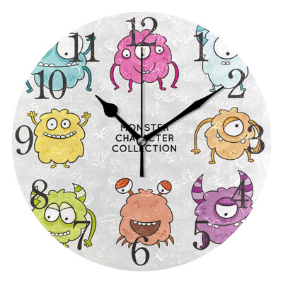 

Wall Clock Arabic Numerals Design Cute Monster Round