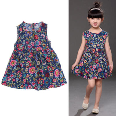 

New Princess Kids Baby Girl Dress Flower Sleeveless Party Dress Summer Sundress