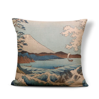 

Retro Japan Cushion Cover Pillow Case Mount Fuji Ocean Landscape Ukiyoe Hokusai Pillow Pillowslip Covers 18X18 Burlap Colorful