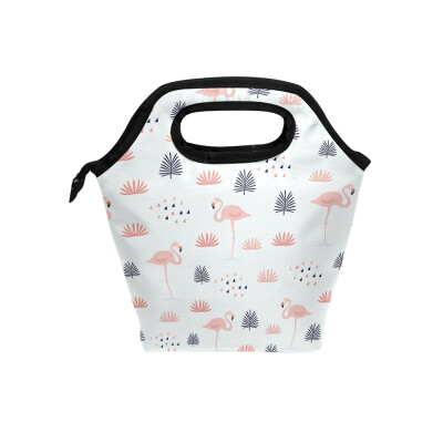 

Lunch Bag Grass Flamingos Tote Travel Picnic Insulated Handbags Portable Zipper Lunch Bag Box