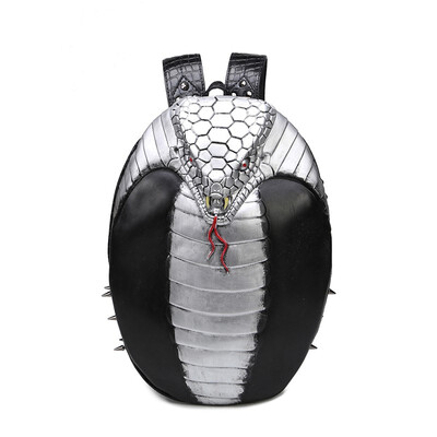 

Cool 3D Cobra Men Rivet Backpack Fashionable Shoulder Bag Waterproof PU PU Leather Handbag 2018 New Style Silver Black Gold Bags