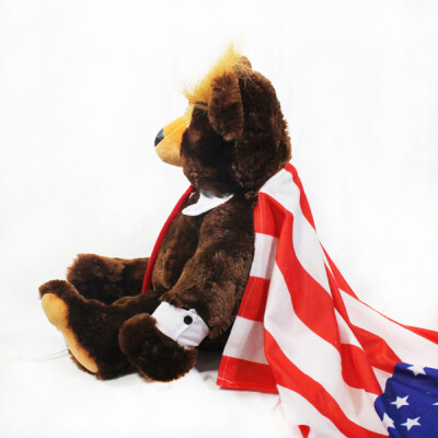 

President Donald Trump Bear Plush Toys Dolls With US Flag Blanket Kids Friends Gift Collection