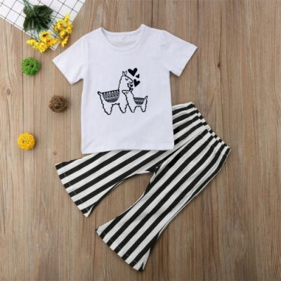 

Fashion Kids Baby Girl Sheep T-shirt Tops Striped Pants 2PCs Outfits Sunsuit