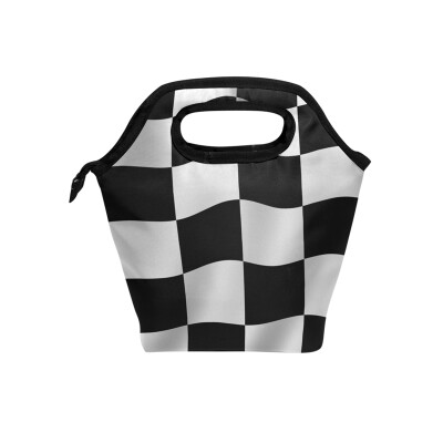 

Lunch Bag Tote Bag White Black Grid Travel Picnic Organizer Lunch Holder Handbags Lunch Bag Box for Office
