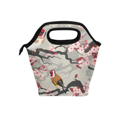 

Lunch Bag Birdb And Floral 3 Tote Travel Picnic Insulated Handbags Portable Zipper Lunch Bag Box