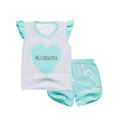 

Yue Tong Lai girls vest sleeveless T - shirt suit children summer cotton Y1715-1 green love 140