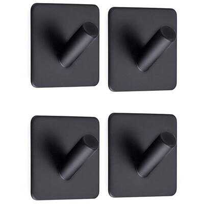 

UpperX 304 Stainless Steel Coat Hanger Black Towel Hook Rack RailSelf Adhesive Hooks Square for Kitchen Bathroom4 Pcs