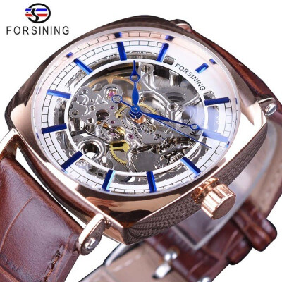 

Forsining Genuine Leather Fashion Royal Luxury Gold Clock Transparent Skeleton Men Automatic Mechanical Watches Top Brand