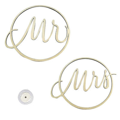 

UpperX Mr & Mrs Wedding Chair Signs Floral Hoop Calligraphy Wooden Hanging Circle Set