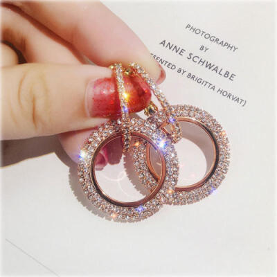 

Fashion Luxury Round Earrings Women Crystal Geometric Hoop Earrings Jewelry Gift