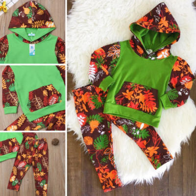 

USA Baby Girls Toddler Clothes Hooded Tops Pants Flower Outfits Sets Tracksuit