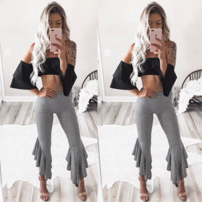 

Womens Asymmetric Frill Hem Ruffle Party Pants Palazzo Cigarette Trousers
