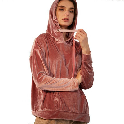 

2018 Autumn women long sleeve casual hoody solid Hooded female streetwear pullover O Neck velour women hoodies