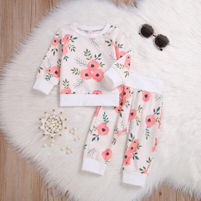 

US Stock 2PCS Toddler Baby Girls Warm Floral Outfit Clothes Cotton Top Trousers