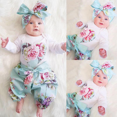 

Newborn Baby Girls Floral Cotton Romper Tops Bodysuit Pants Outfits Clothes AU