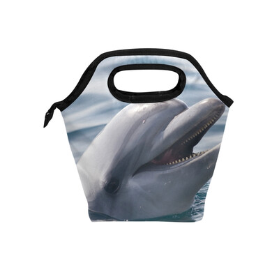 

Lunch Bag Cute Dolphins Tote Travel Picnic Insulated Handbags Portable Zipper Lunch Bag Box