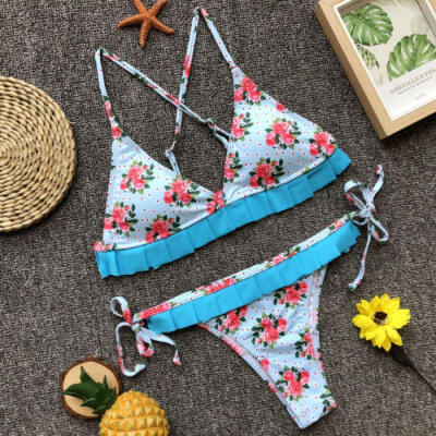 

Womens Girl Bikini Low Waist Floral Retro Style Bathing Suit Vintage Swimsuit