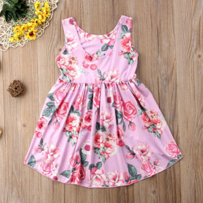 

Baby Girls Long Tail Floral Dress Princess Party Pageant Dresses Kids Sundress
