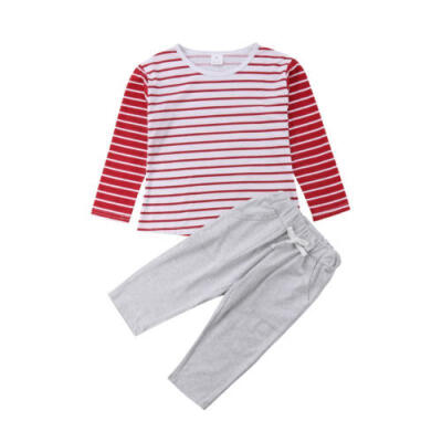 

Fall Toddler Baby Boys Girls Striped Top T-shirt Solid Pants Outfit Clothes 2-7Y