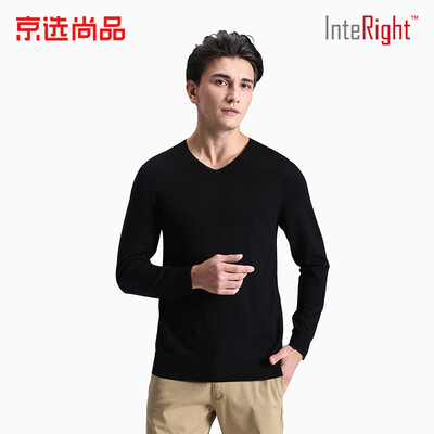 

INTERIGHT mens sweater small V-neck seamless business slim sweater black