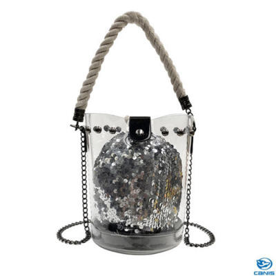 

2PCS Women Clear PVC Transparent Shopping Tote Sequins Bag Handbag Shoulder Bags