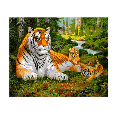 

UpperX DIY Digital Oil Painting By Number Kit Paint Fashionable Wall Decoration Three Tigers