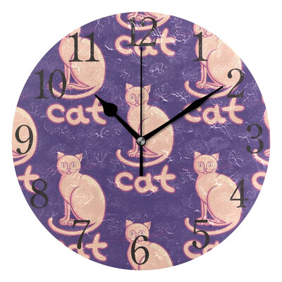 

Wall Clock Arabic Numerals Design Cute Flat Cats Round