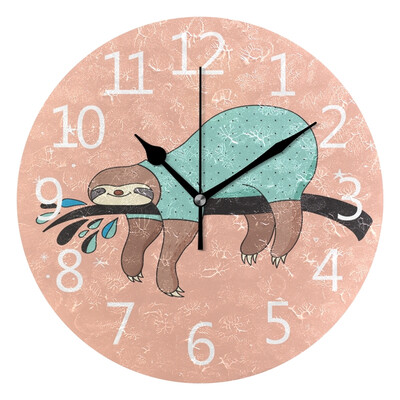 

Wall Clock Lovely Cute Sloth Round Wall Clock Arabic Numerals Design