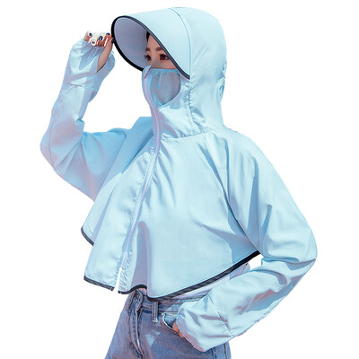 

Norlansondi NOLANSEND sunscreen shawl short cardigan loose riding sun hat cuff cover face visor breathable mask sun hooded clothes light blue NL072