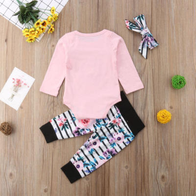 

Canis Cotton Newborn Baby Girls Flower Romper Long Pants Headband Outfit Clothes
