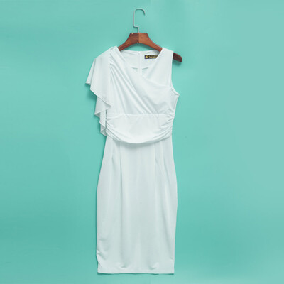 

Stylish Round Collar Sleeveless Pleat Design Slim Dress