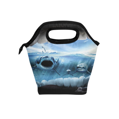 

Insulated Lunch Tote Bag Sea Shark Travel Picnic Lunch Handbags Portable Zipper Lunch Bag Box