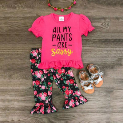 

USA Toddler Kids Baby Girls Flower Top Blouse Pants Leggings Outfits Set Clothes