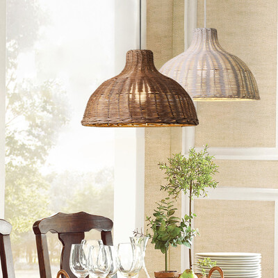 

Baycheer HL478969 1-Light Dining Room Hanging Lamp with White Cane Shade