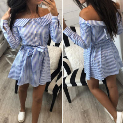 

Summer Womens Off Shoulder Shirt Dress Ladies T Shirt Casual Loose Short Dresses