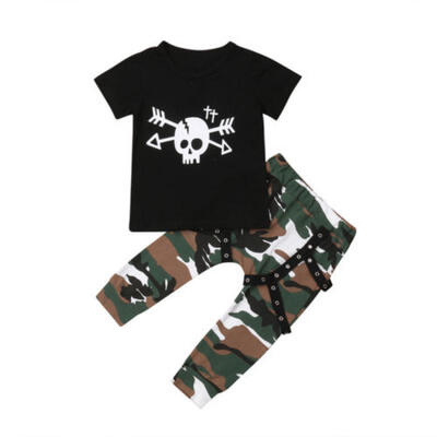 

US STOCK Kid Baby Boys Tops T-shirt Camo Pants 2PCS Outfits Set Clothes 0-5Years