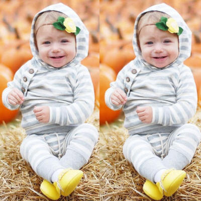 

2PCS Newborn Baby Kids Boy Girl Long Sleeve Hooded Tops T-shirtPants Outfit Set