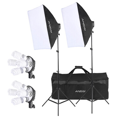 

Andoer Studio Photo Lighting Kit with 2 Softbox 2 4in1 Bulb Socket 8 45W Bulb 2 Light Stand 1 Carrying Bag