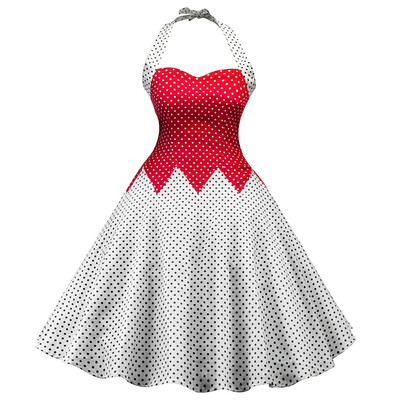 

Vintage Halter Polka Dot Color Block Pin Up Dress