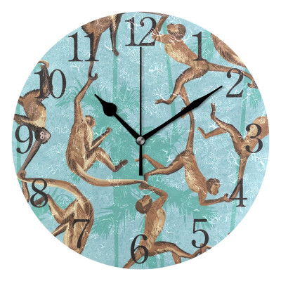 

Wall Clock Arabic Numerals Design Monkey Jungle Round