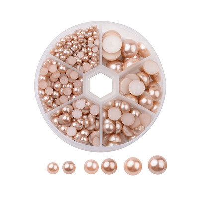 

PH PANDAHALL 1 Box About 690pcs 6 Sizes Tan Flat Back Pearl Cabochon